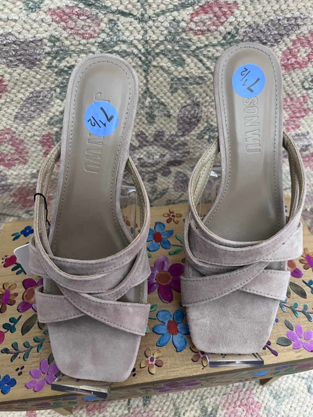 NWT Jason Wu Kims Suede Square Toe Kitten Sandal - Picture 2 of 11
